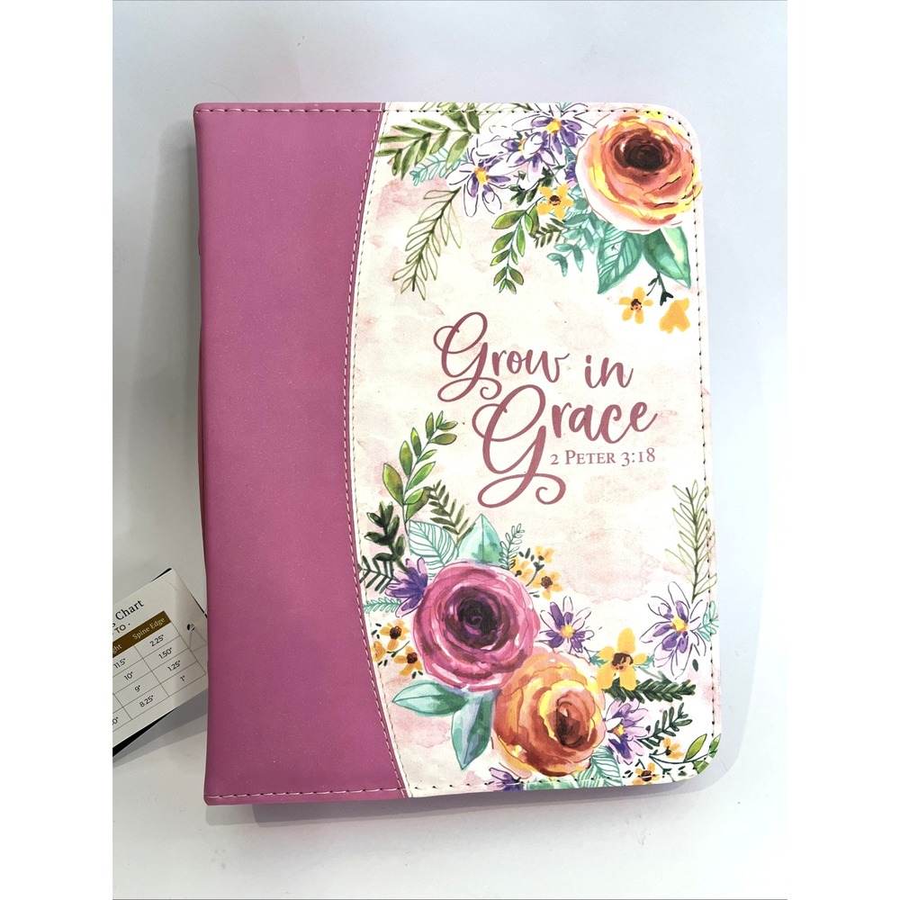Divinity Grow in‎ Grace Pink Floral Leather Bible Cover, 8 x 11 x 3